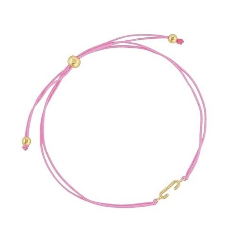 Gorjana New Alphabet Prism Bracelet Pink Cord with Gold Plated C Initial Charm